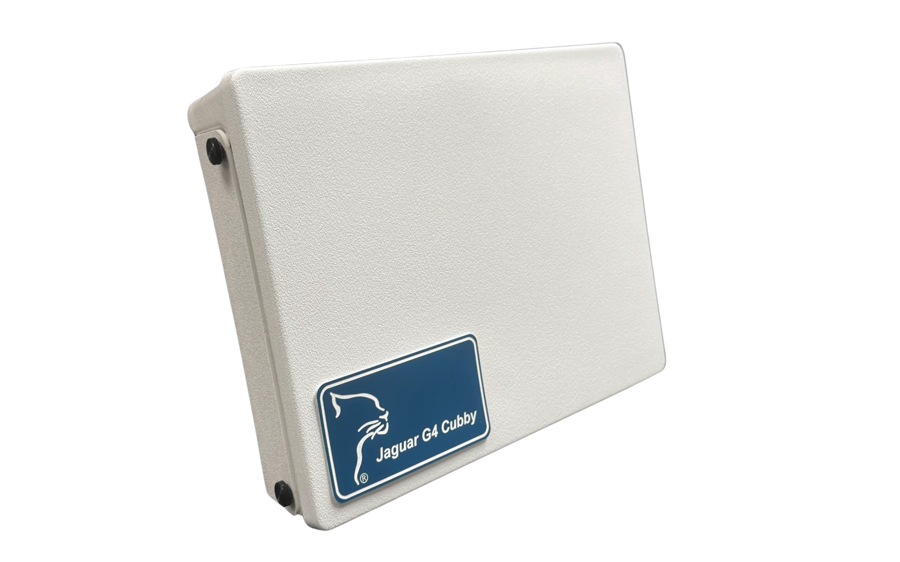 Jaguar G4 Cubby compact RFID timing system — white enclosure with the blue Jaguar badge